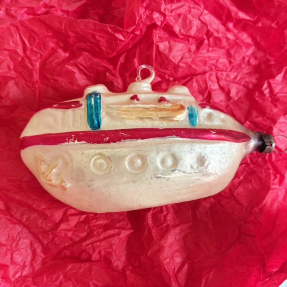 Vintage Boat Ship Submarine Glass Christmas Ornament - Picture 3 of 6